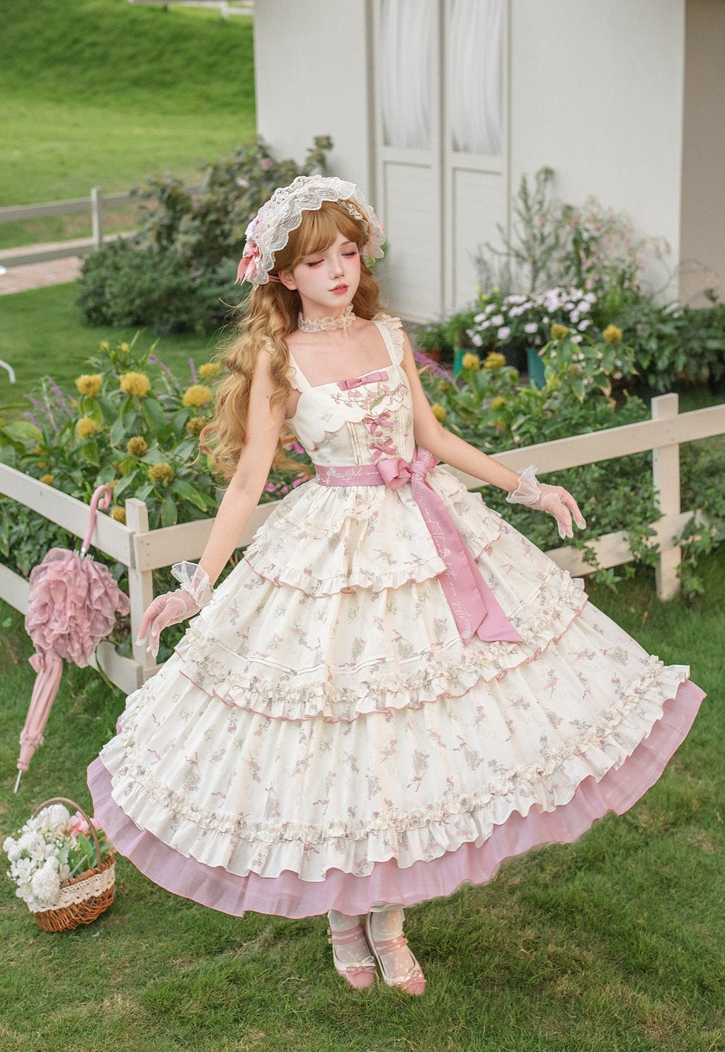Fragrant Old Dream - Pink Bellflower Lolita OP and JSK Dress - image 3