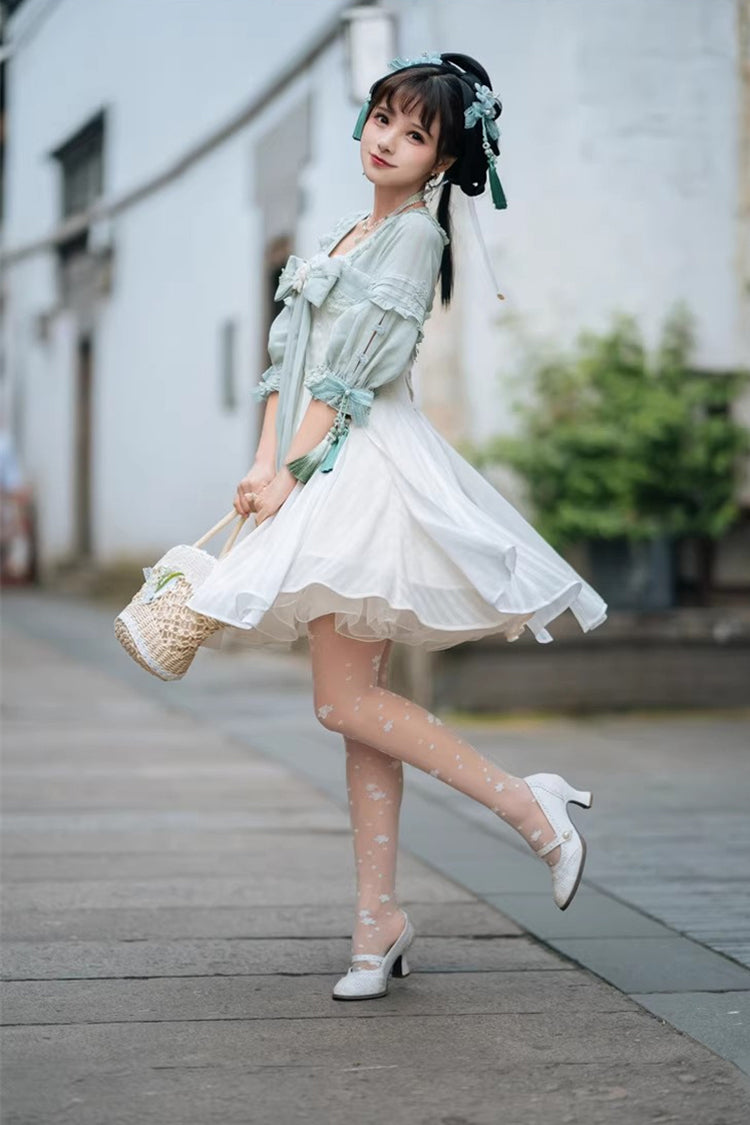 Half Sleeves Ruffled Bow Sweet Lolita Hanfu Dress - image 4