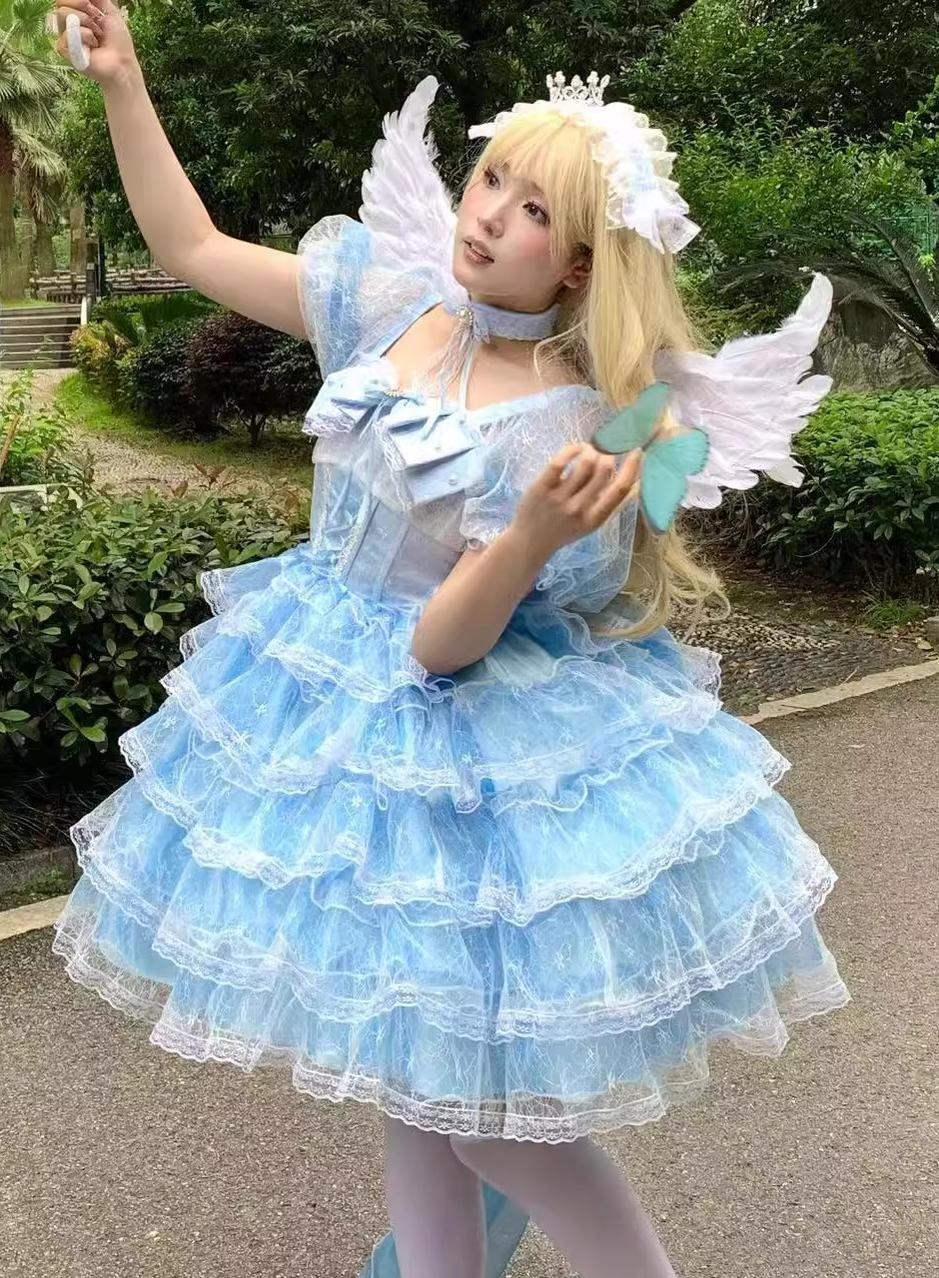 Shisan District - Wedding Lolita OP Suit with Angel Demon Wings - image 5