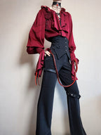 Regal V-Neck Shirt and Corset Pants Set - Shi Zhi Mao - image 10
