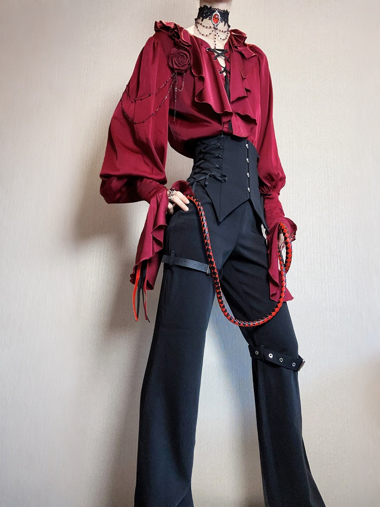 Regal V-Neck Shirt and Corset Pants Set - Shi Zhi Mao - image 10