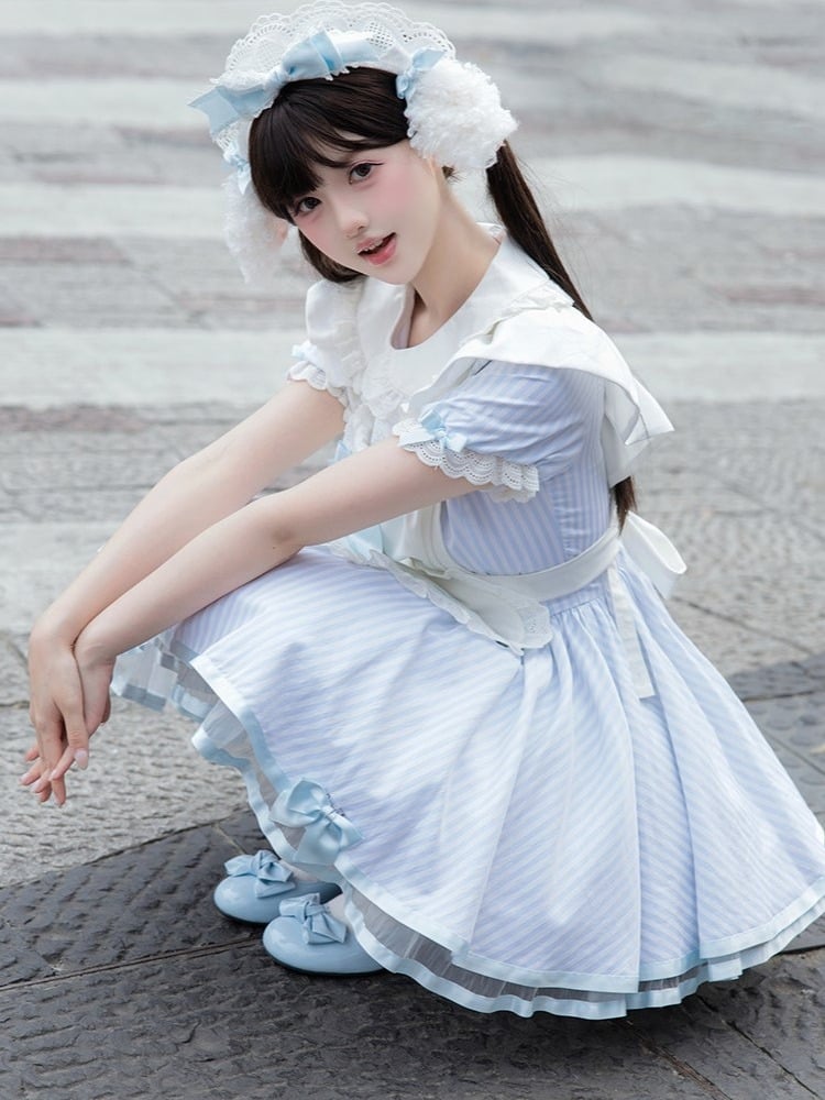 Old-School Maid OP with Striped Lace Sleeves - image 4