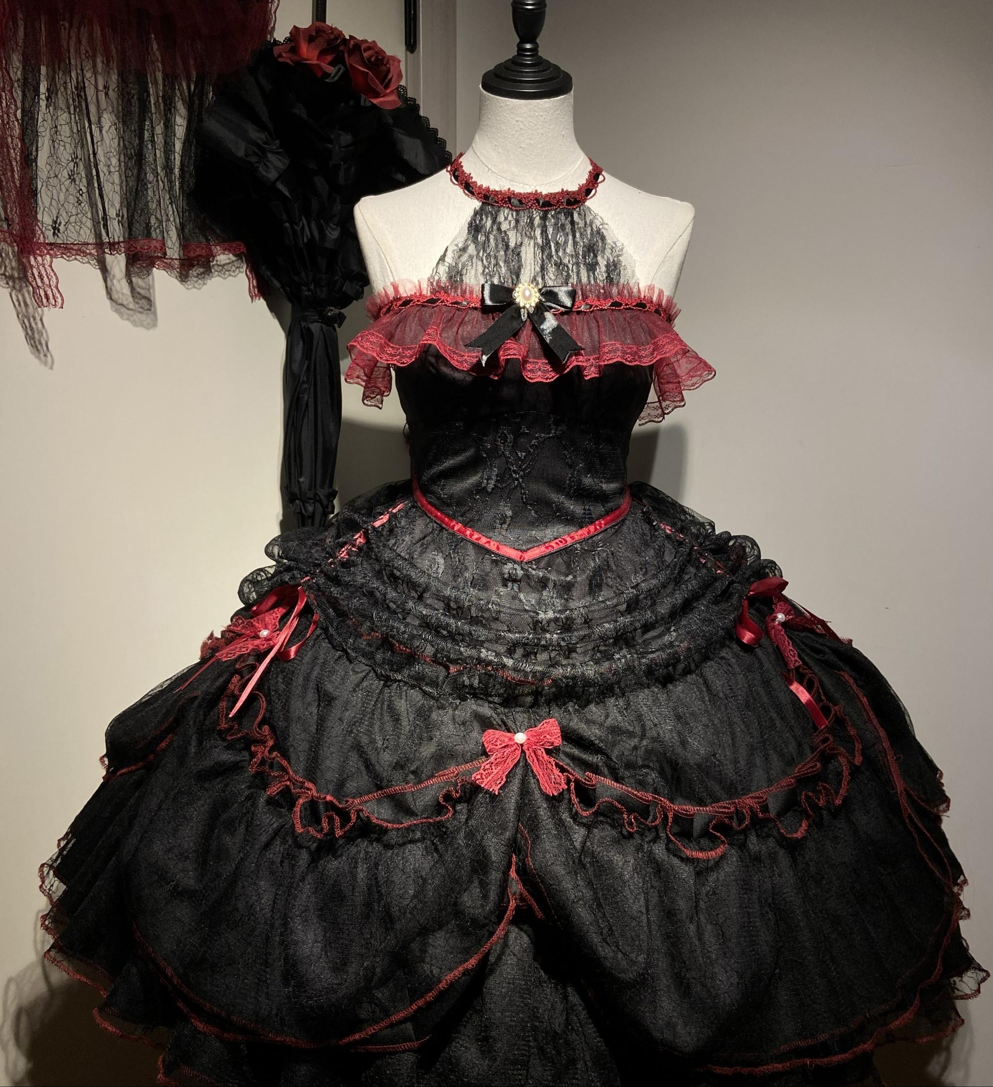 Cascading Poetry - Gothic Lolita JSK Dress, Lace & Tiered Hem - image 1