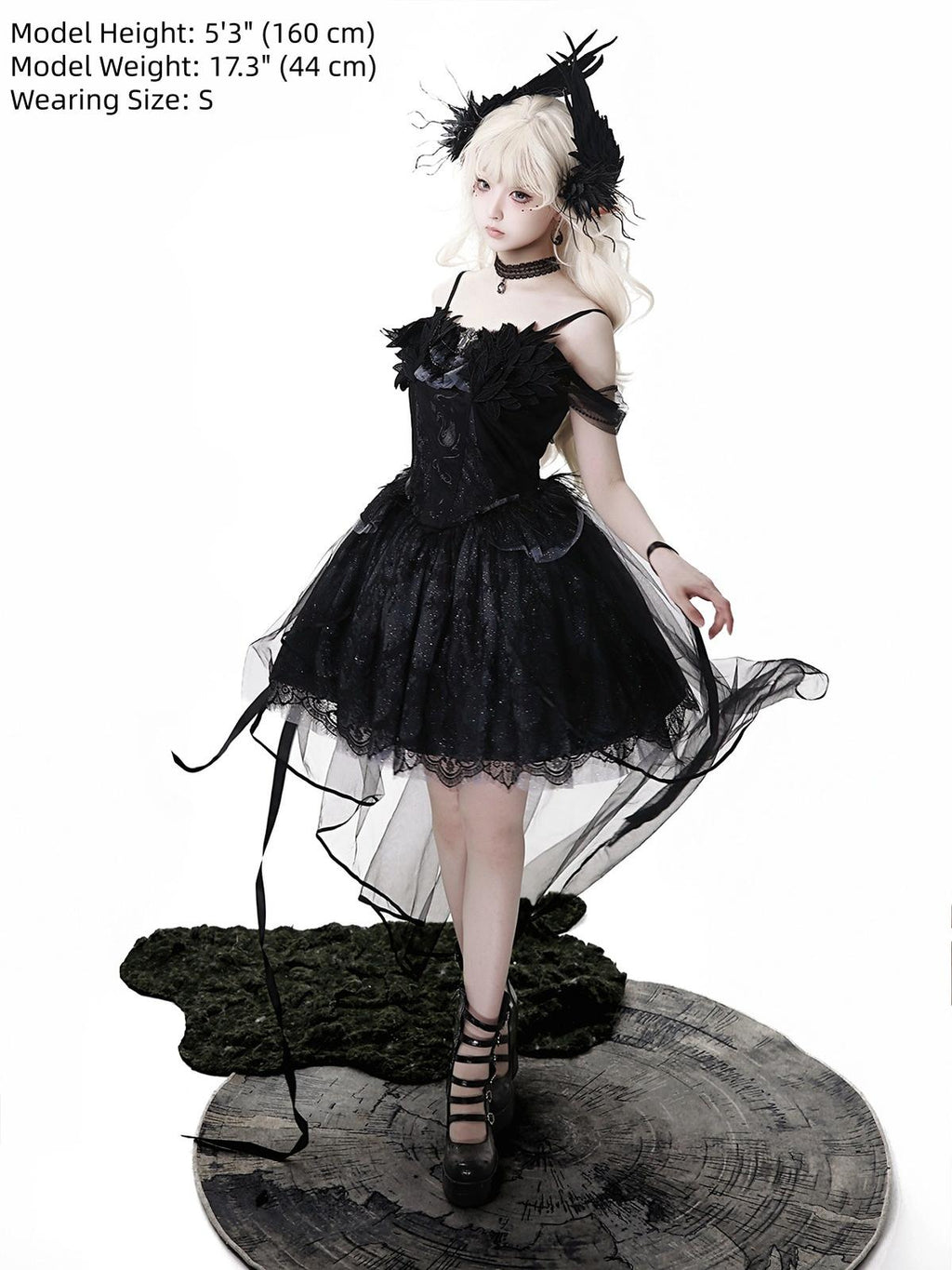 Star Swan Dream - Black Gothic Lolita JSK Dress, Swan Embroidery - image 6