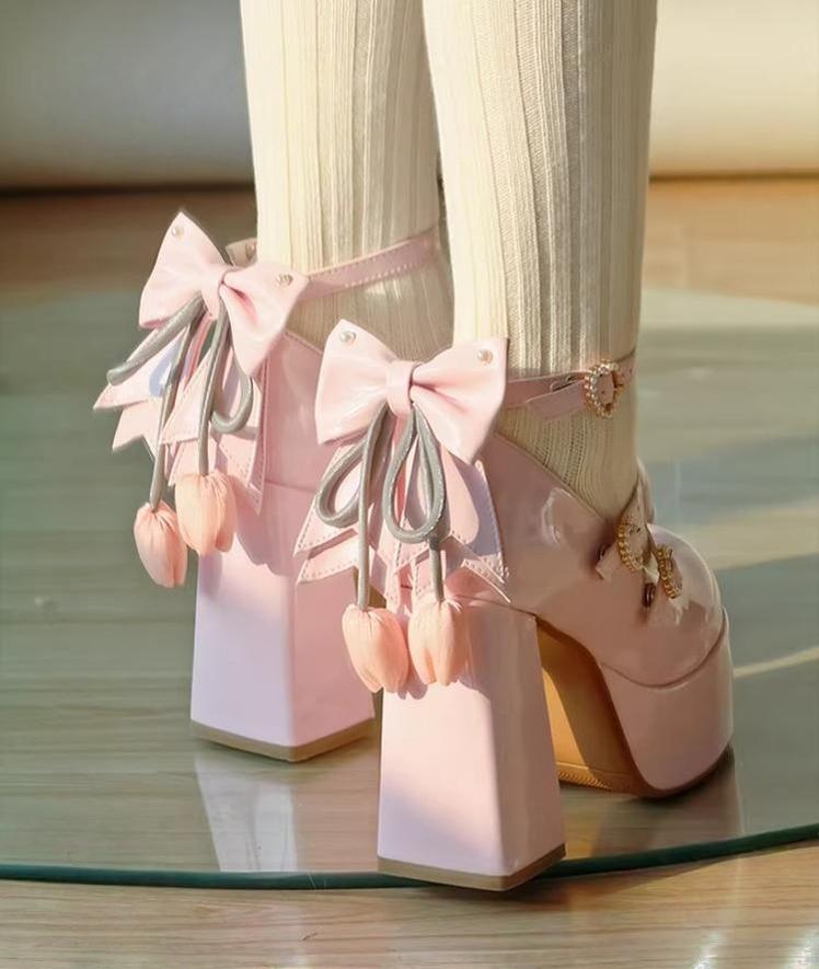 Whispering Tulip - Classic Lolita Heel Shoes with Detachable Bows - image 1