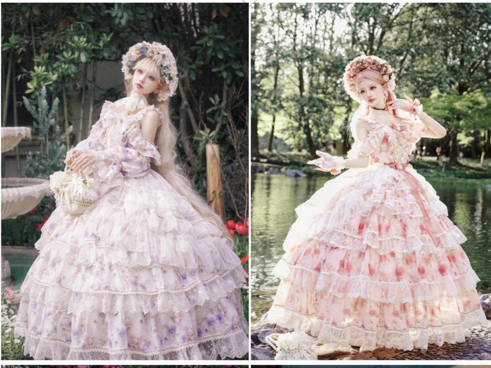Rose Banquet Wedding Lolita OP Dress, Chiffon Tea Party Style - image 11