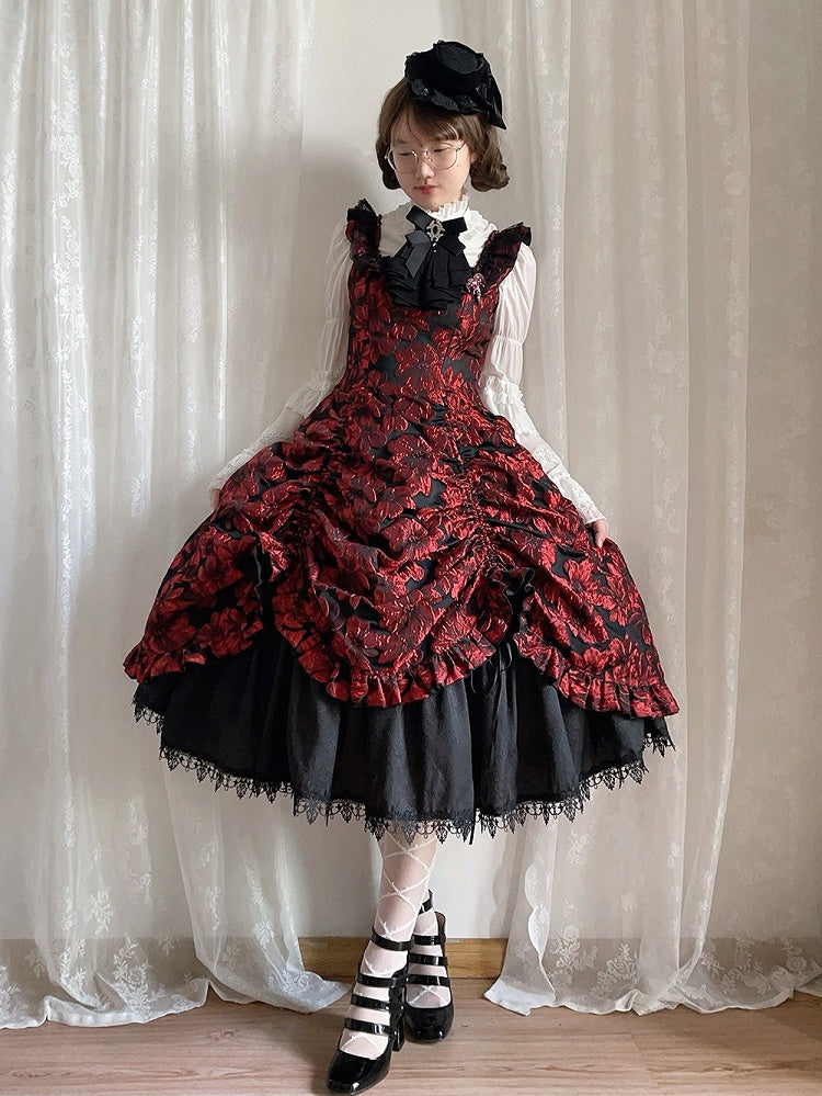 Red and Black Lace Trim JSK Gothic Lily - Miss Point - image 12