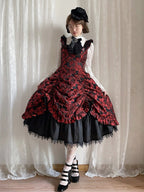 Red and Black Lace Trim JSK Gothic Lily - Miss Point - image 12