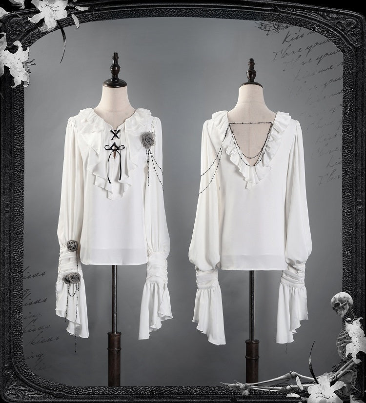 Ivory Cascading Ruffle Shirt with Gray Floral Chains - Shi Zhi Mao - image 6