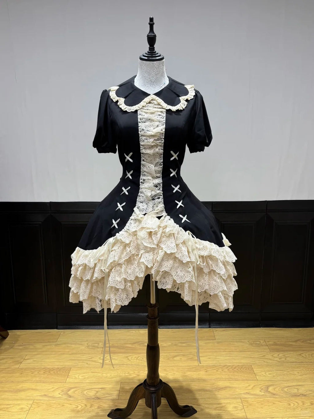 Silver Butterfly Amber - Black Gothic Lolita OP Full Set - image 11