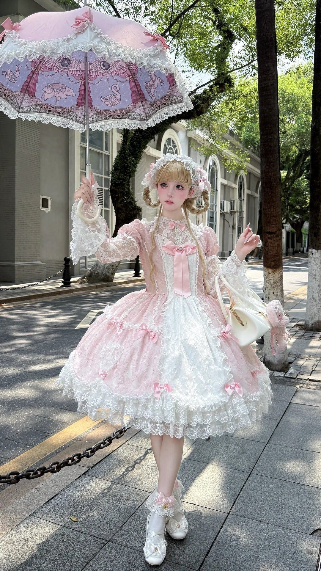 Lacy Doll - Pink Rhinestone Lace Lolita OP Dress and Accessories - image 9