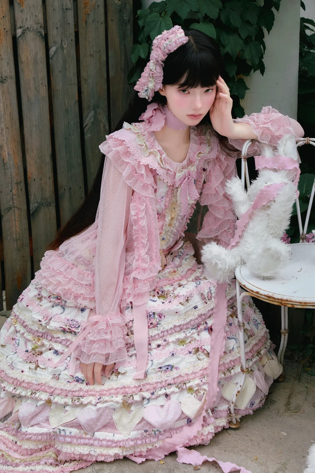 Be My Sweetheart Floral Tiered Sweet Lolita OP JSK Dress and Accessories - image 7