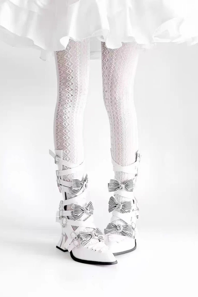 Moon Crow - Gothic Lace-Up Half-Cutout Boots - image 3
