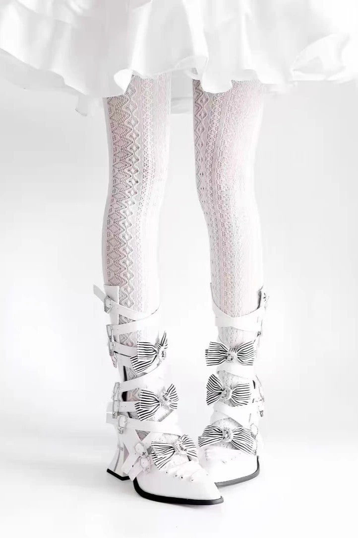 Moon Crow - Gothic Lace-Up Half-Cutout Boots - image 9