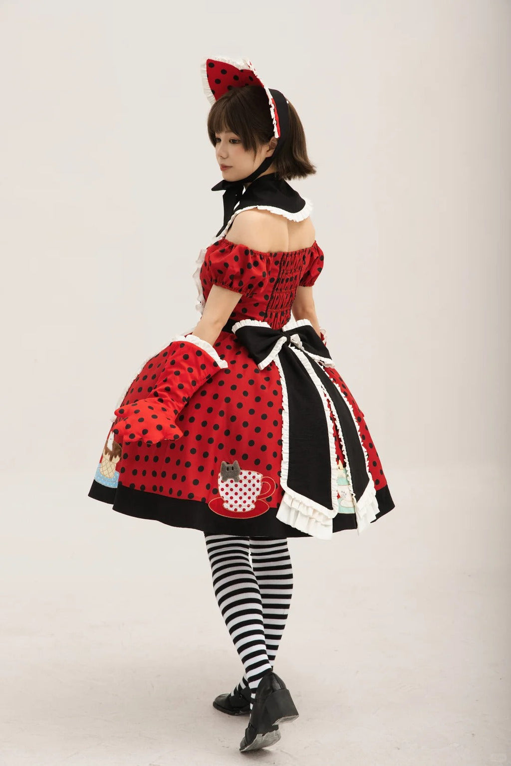 Teacup Cat - Vintage Polka-Dot Lolita OP Set - image 5