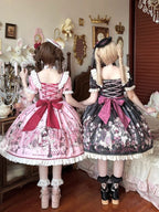 Illusion Meow Duke Pink Cat Print Sweet Lolita OP and JSK Dress and Accessories - image 2