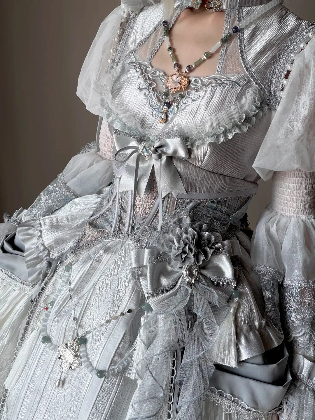 Candle Dragon Spirit - Fantasy White-Silver Lolita JSK Set - image 5