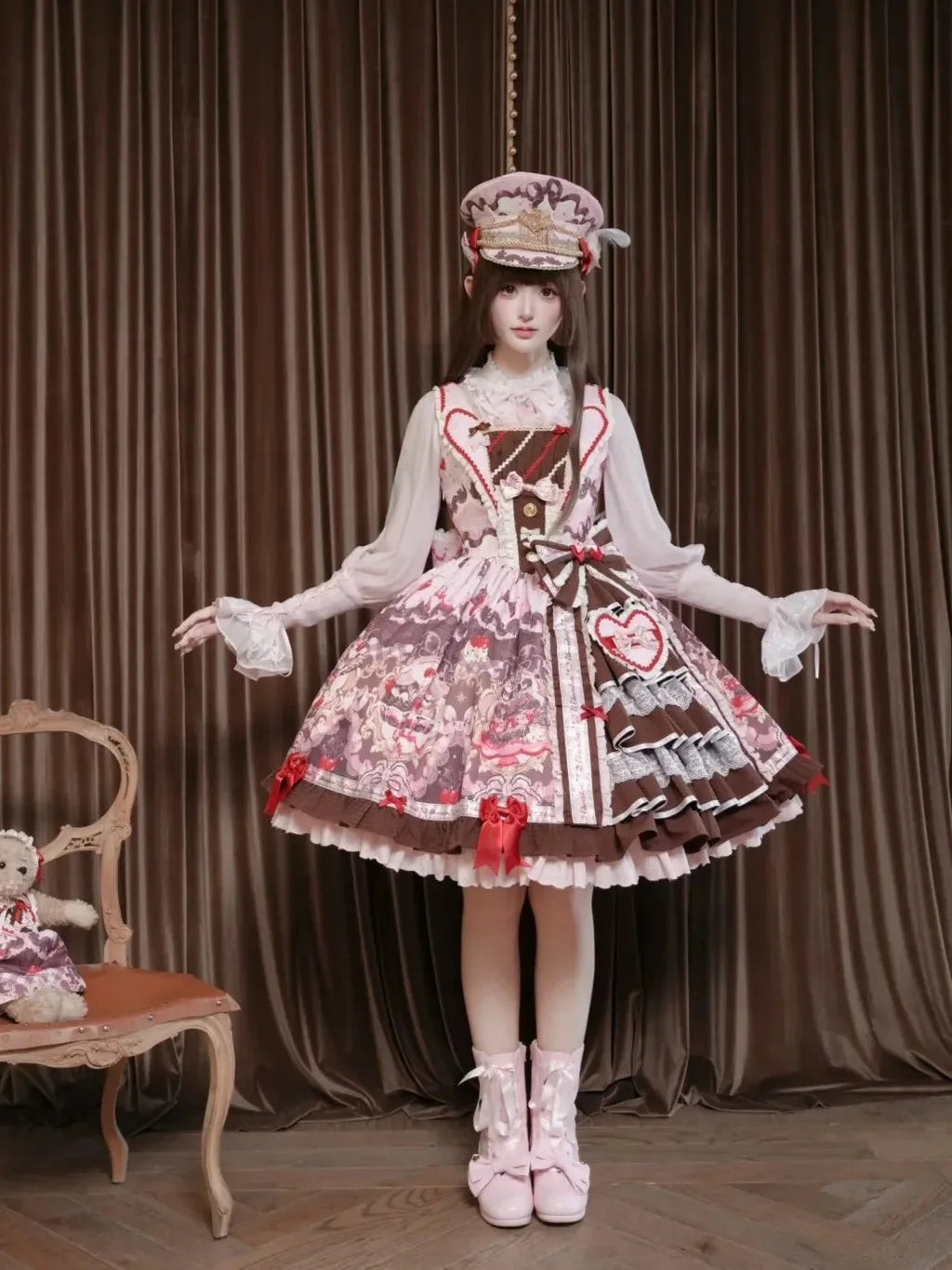 Royal Princess Chocolate Sweet Military Lolita JSK and Accessories - image 8
