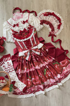 Sweet Berry Tale Strawberry Print Ruffle Bowknot Lace Sweet Lolita JSK Dress - image 8