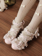 Pink Bowknot Crystal Round-Toe Lolita Shoes with Pearl Chain - image 3