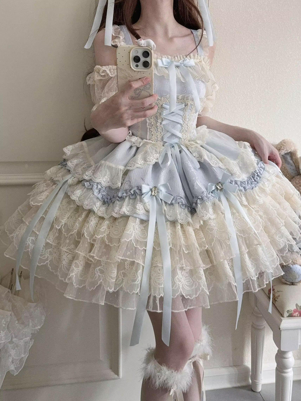 Ribbons of Love Sweet Lolita Tiered JSK Dress - image 20