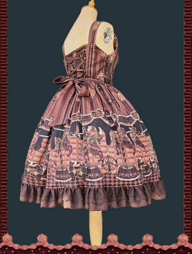 Chocolate Carousel - Peter Pan Collar Old School Lolita JSK Dress, Carousel Print and Accessories - image 5