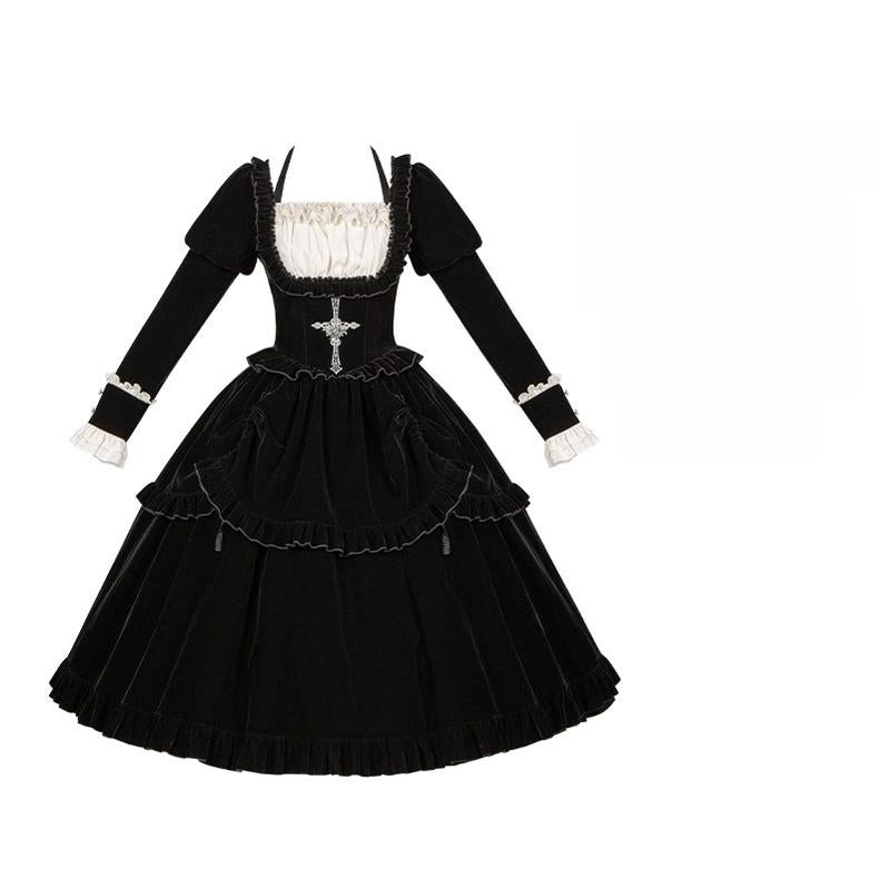 Apocalypse - Gothic Lolita Velvet OP Dress Set, Fishbone Waist - image 31