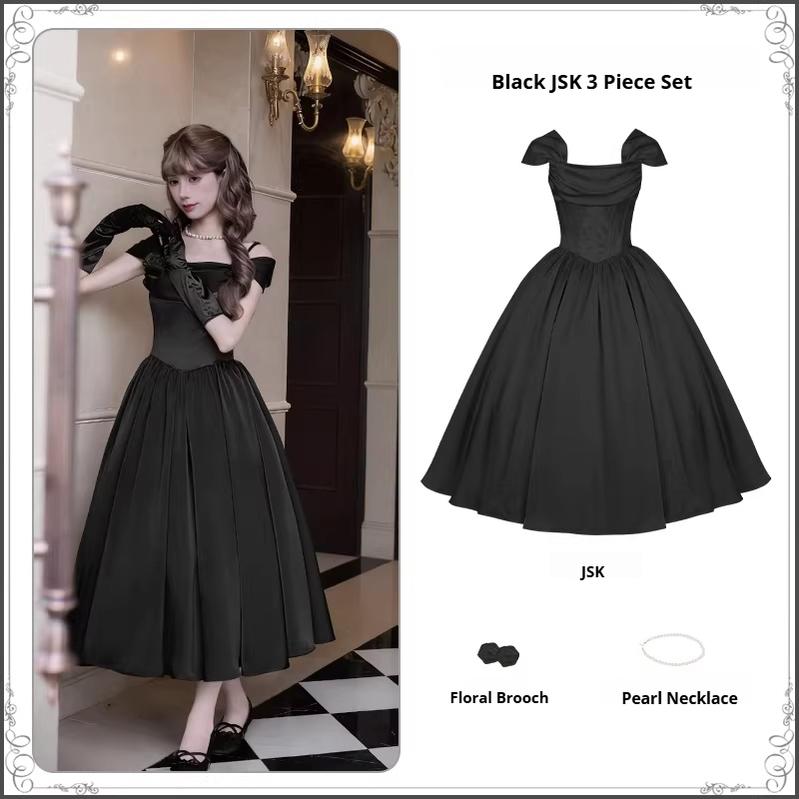 For Beloved - Classic Lolita Satin JSK Dress Set, Fishbone Waist - image 48