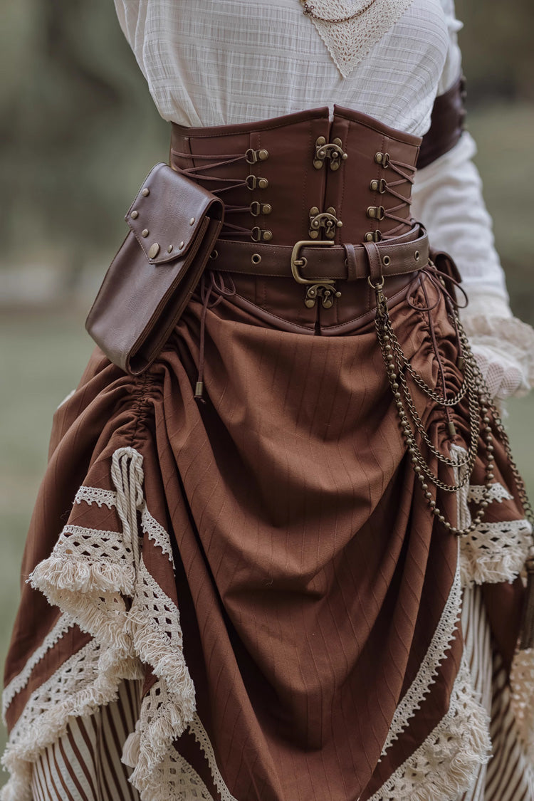 Victorian Stripes - Classic Lolita Tiered Skirt in White and Brown - image 8