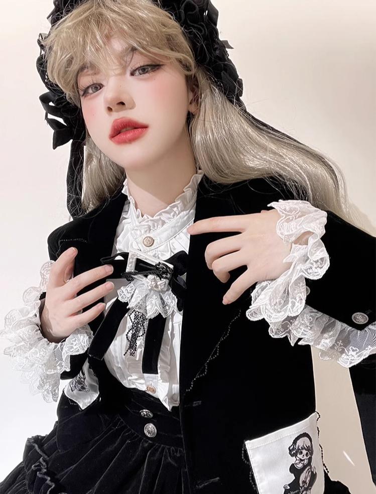 Erosion Heart F-Type - Ouji Lolita Suit Black Velvet Shorts and Skirt - image 15