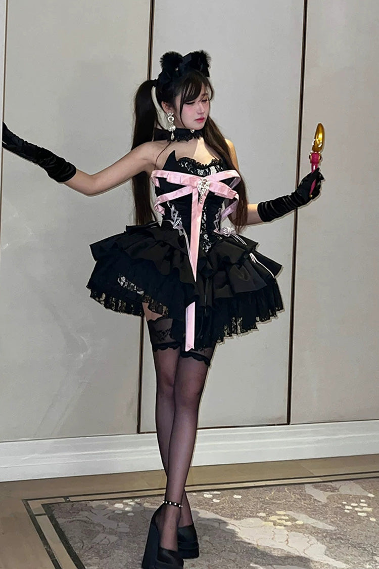 Kitten Sweetheart - Multi-Layered Ruffled Bow Lace-Up Princess Ballet Gothic Lolita JSK Dress - image 10