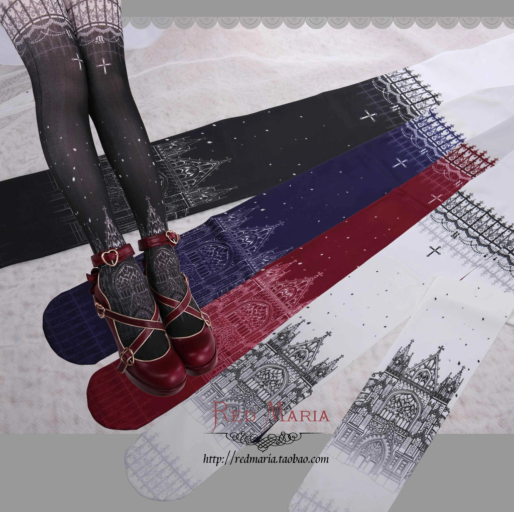 Church Print Gothic Lolita Tights - image 2