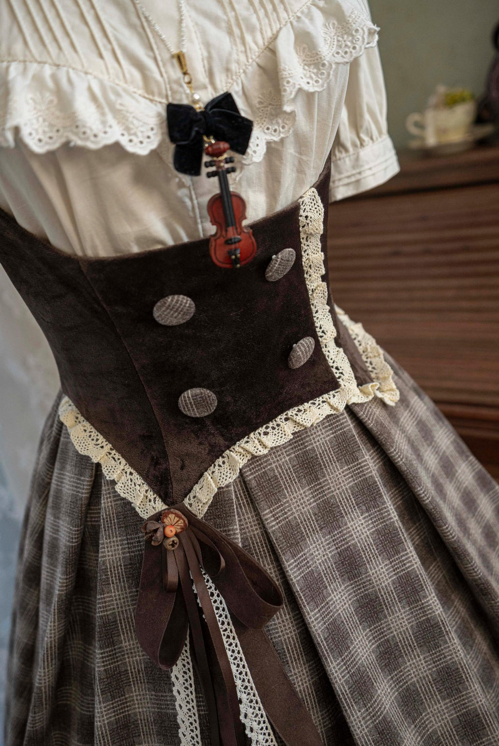 Chestnut Autumn - Plaid Classic Lolita JSK, Bust Supporting and Accessories - image 13