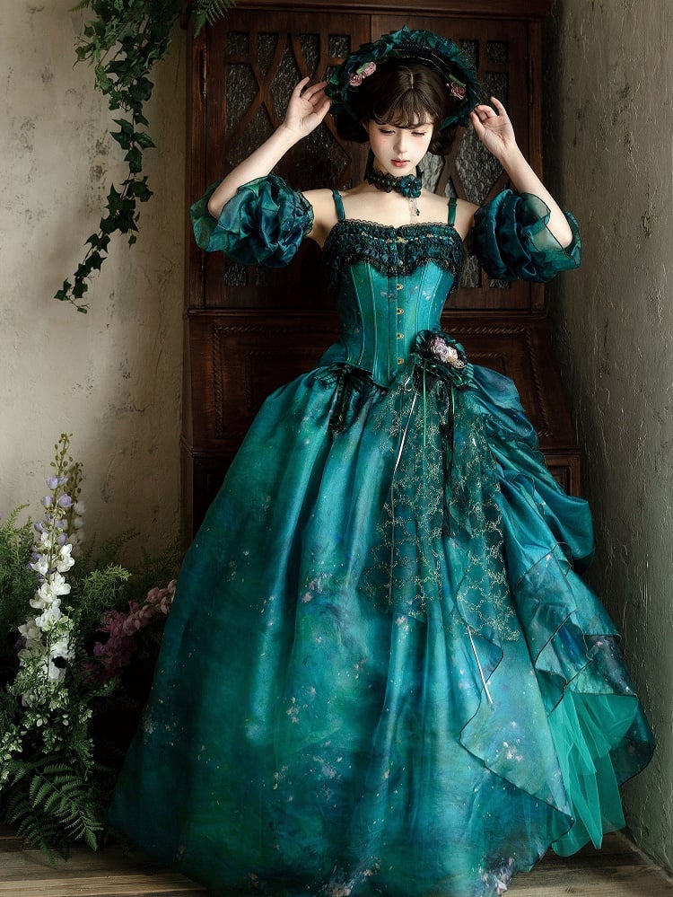 Green Forest Fairy Oil Painting Lolita Skirt - image 5