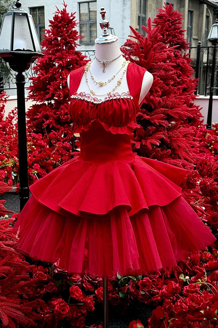 Romantic Rose - Square Collar Sleeveless Ruffled Classic Ballet Lolita Dress - image 1