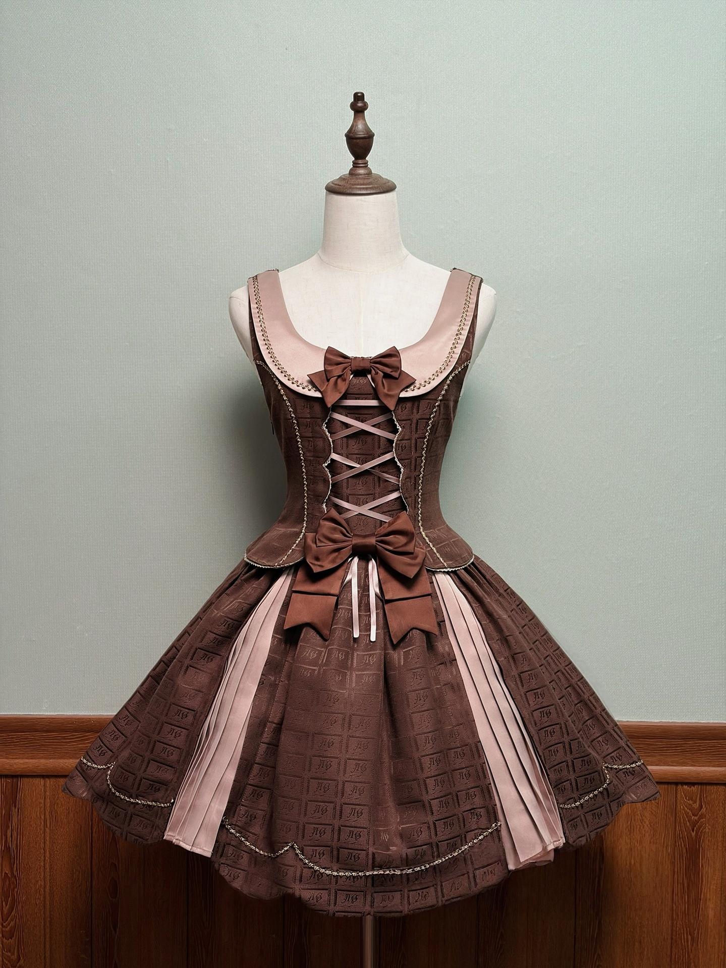 Bear Chocolate Slab - Classic Lolita Pleated JSK & SK Dress, Side Zipper - image 1