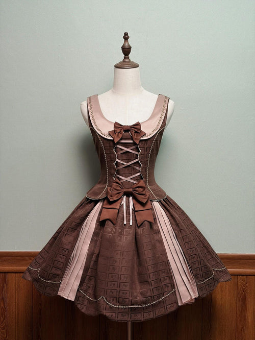 Bear Chocolate Slab - Classic Lolita Pleated JSK & SK Dress, Side Zipper - image 1