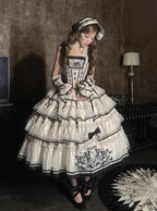 Beige and Black Swan-Embroidered Ruffled Classic Lolita JSK - image 10