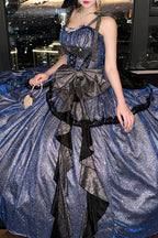 Galaxy of Fallen Tears - Sleeveless Glitter Series Ruffled Bow Asymmetric Sweet Lolita JSK Dress - image 7