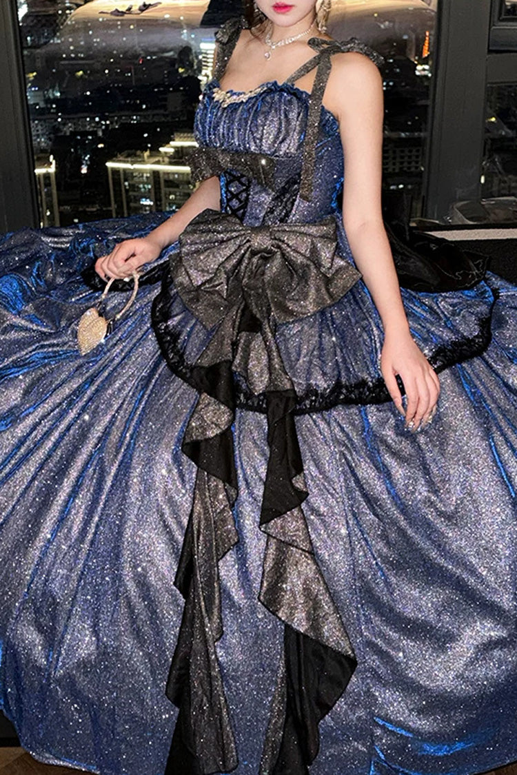 Galaxy of Fallen Tears - Sleeveless Glitter Series Ruffled Bow Asymmetric Sweet Lolita JSK Dress - image 7