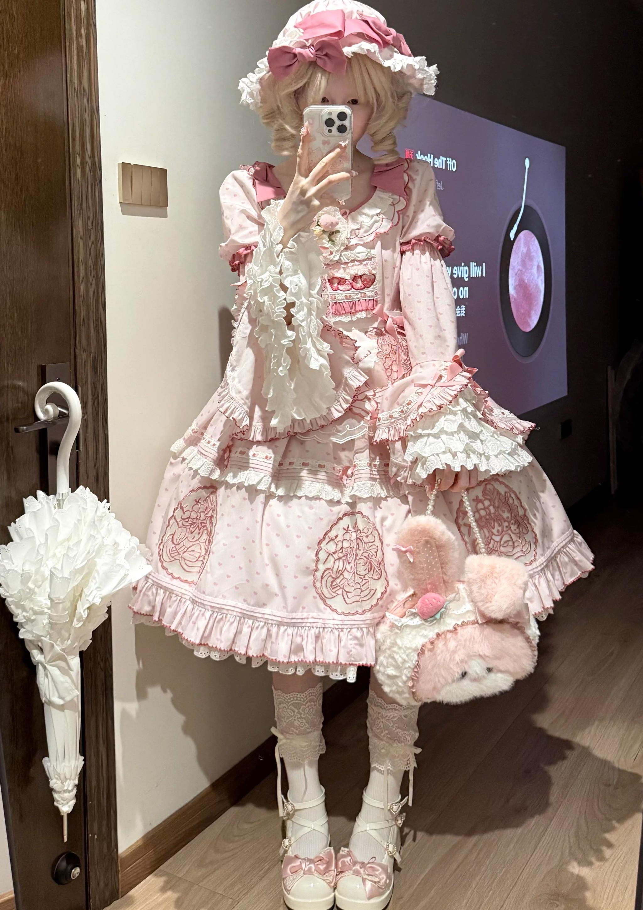 Berry Trap Embroidered Sweet Lolita OP Dress and Accessories - image 12