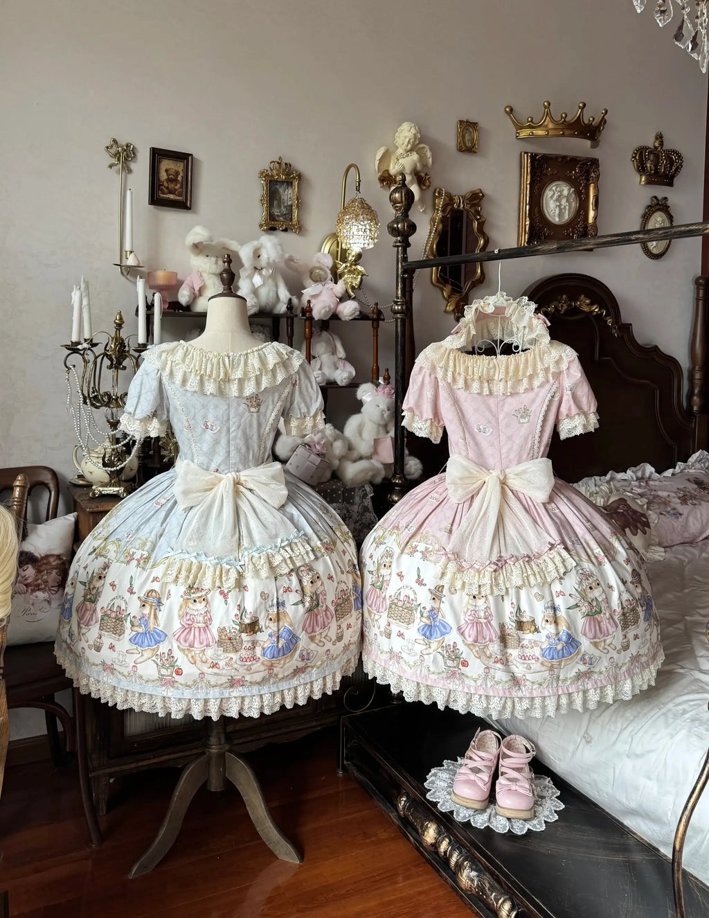 Picnic Bunny - Cotton Daily Doll-like Lolita OP Dress, Bunny Print and Accessories - image 2