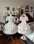 Picnic Bunny - Cotton Daily Doll-like Lolita OP Dress, Bunny Print and Accessories - image 2