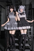 Square Collar Off Shoulder Short Sleeves Triple-Layered Bow Vintage Cool Lolita Dress - image 1