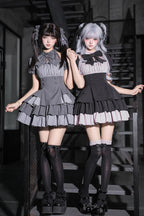 Square Collar Off Shoulder Short Sleeves Triple-Layered Bow Vintage Cool Lolita Dress - image 1