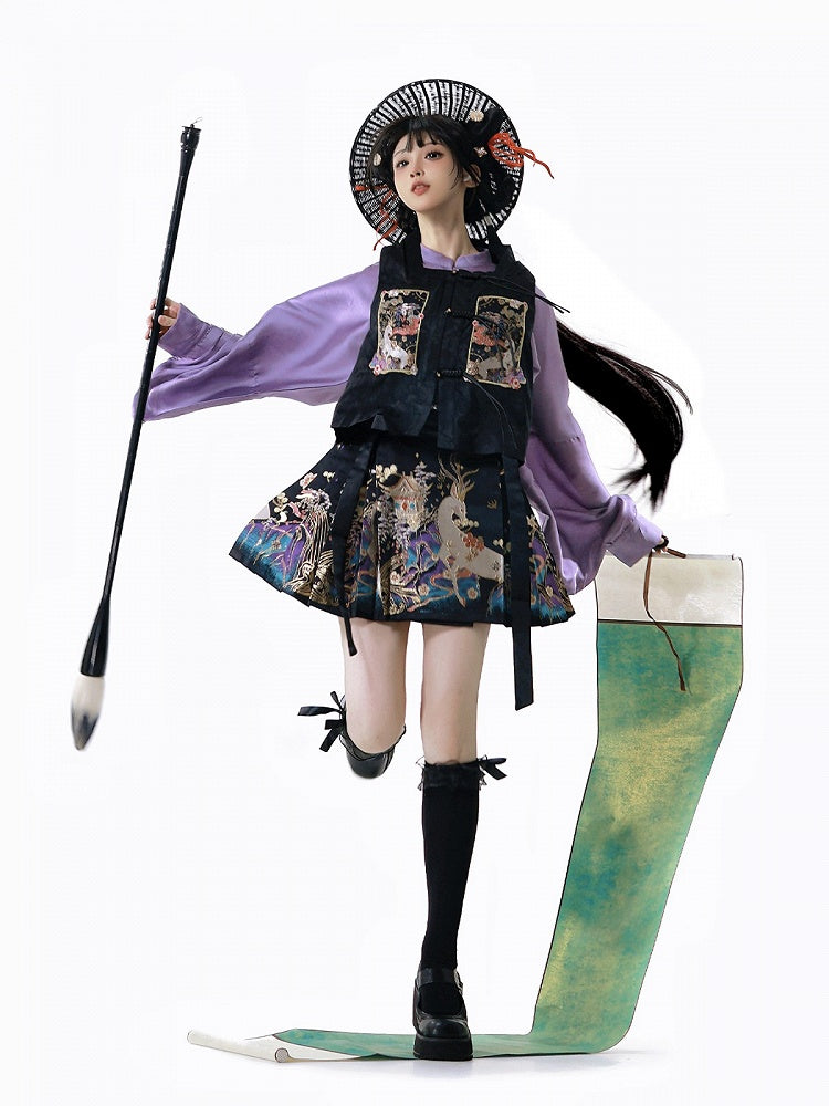 Black Chinoiserie Embroidered Vest - image 2