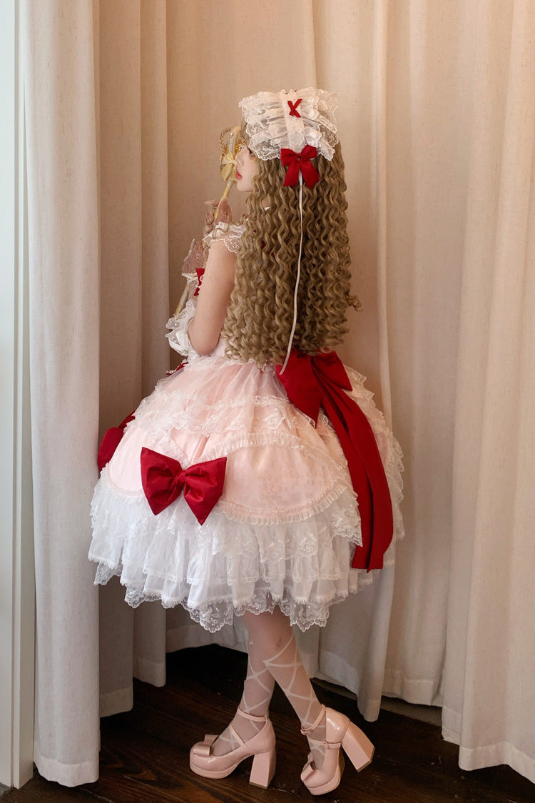 Flower Dream Isle - Square Collar Multi-Layered Ruffled Bow Lace Sweet Lolita JSK Dress - image 6