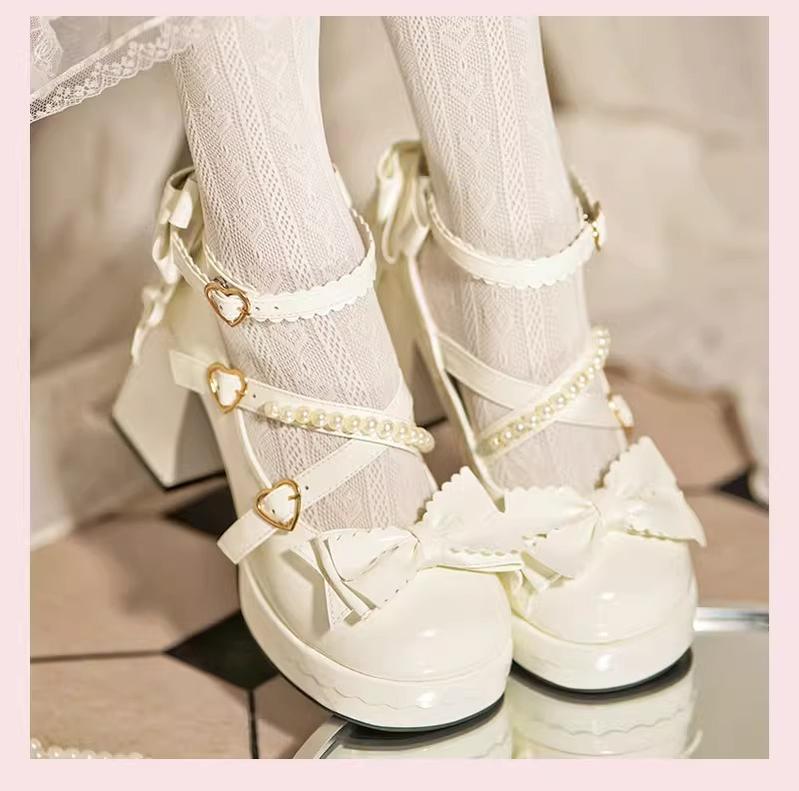 Crush Complex - Sweet Lolita Heel Shoes, Pearls & Bows - image 11