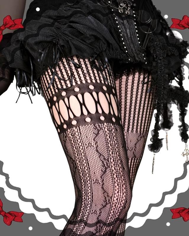 Wuxiaoliu Asymmetric Gothic Lolita Fishnet Pantyhose - image 6