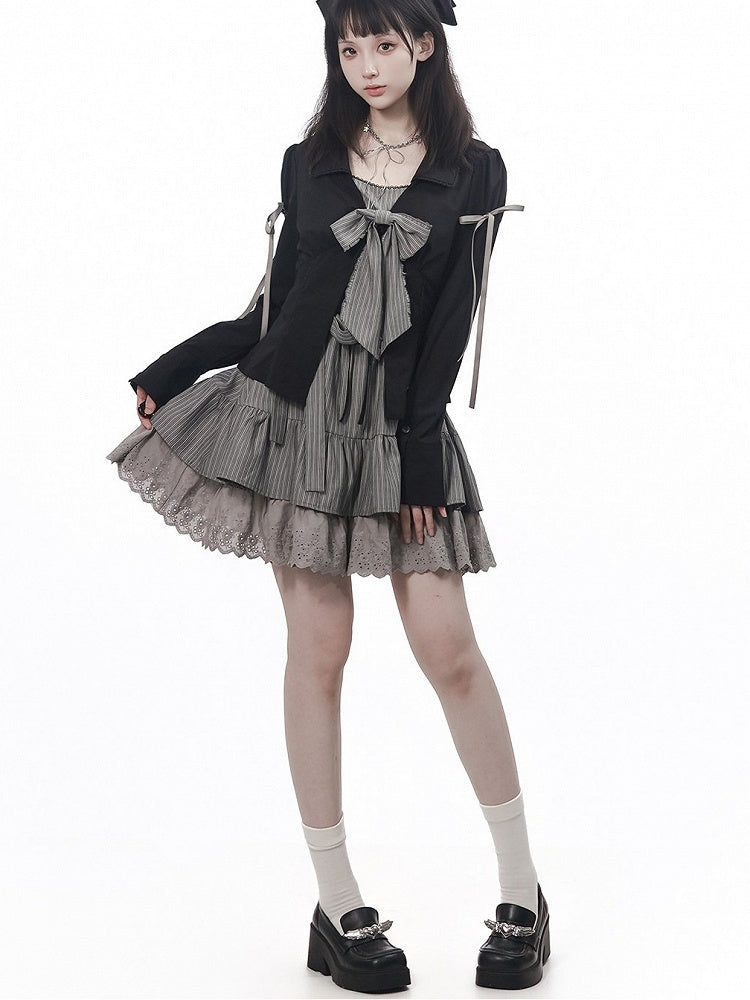 Graphite Halterneck Slip Dress with Lace Details and Ribbon Bow - PINK SAVIOR - image 6